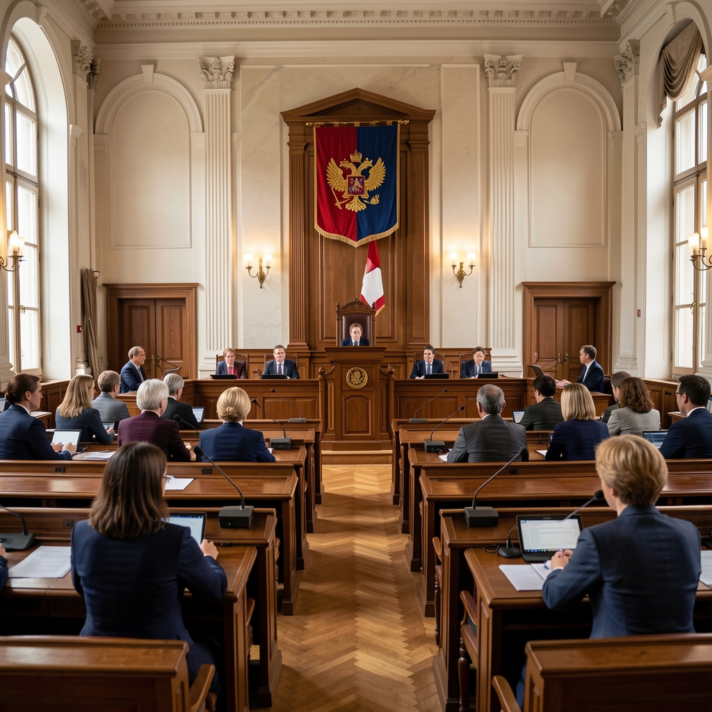 Политичари у разговору у ходнику зграде парламента, неформални сусрет, замагљена позадина